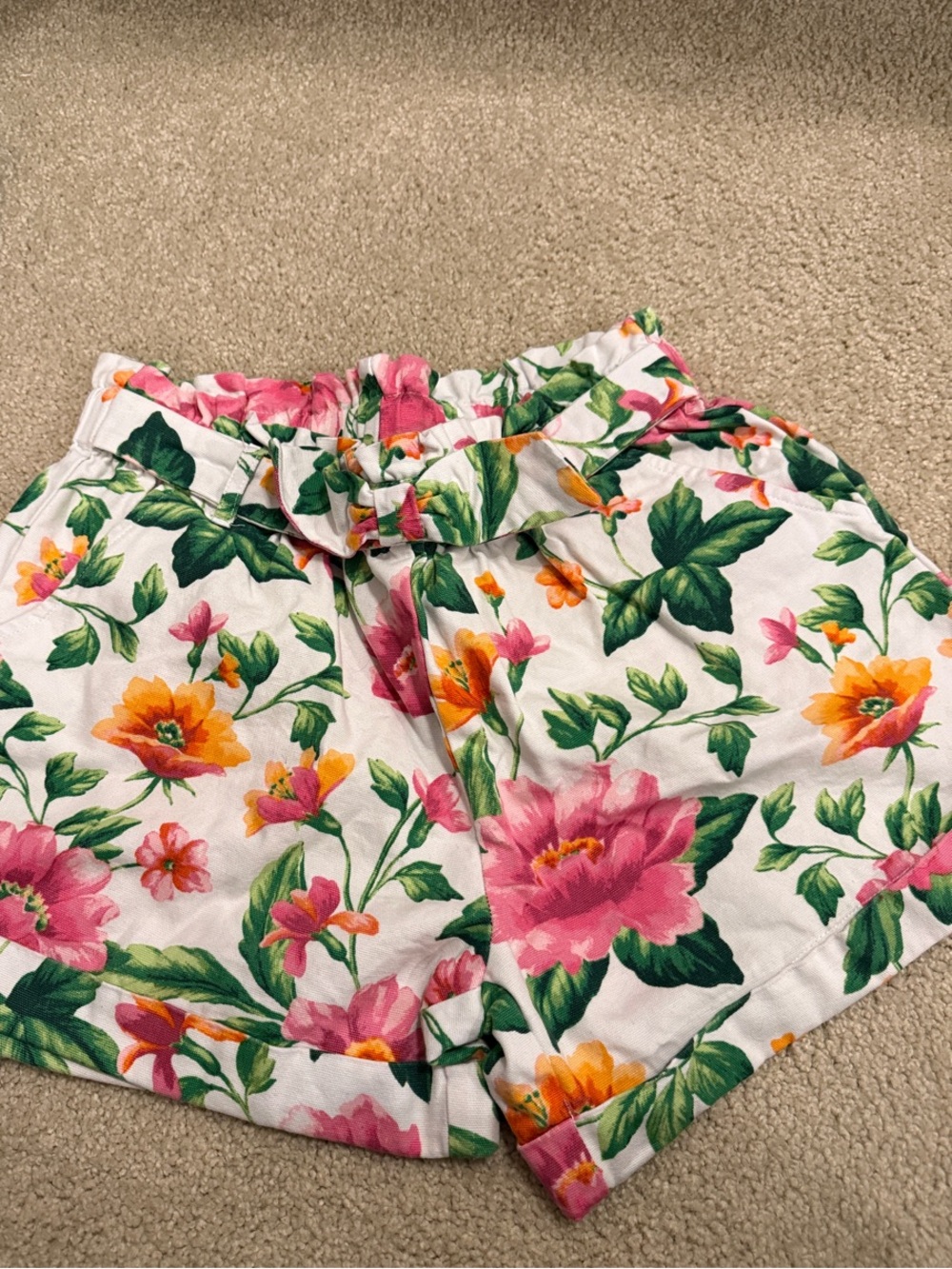 Janie and Jack Floral Paperbag Shorts - Pink, Green & Yellow
